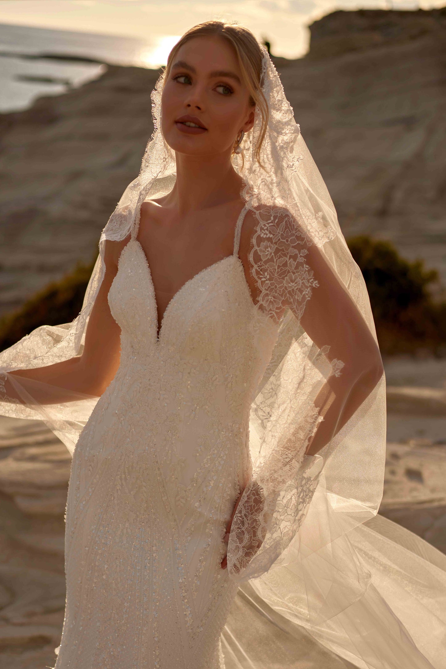 Spaghetti-strap Embroidered Lace A-line Wedding Dress - 20B185
