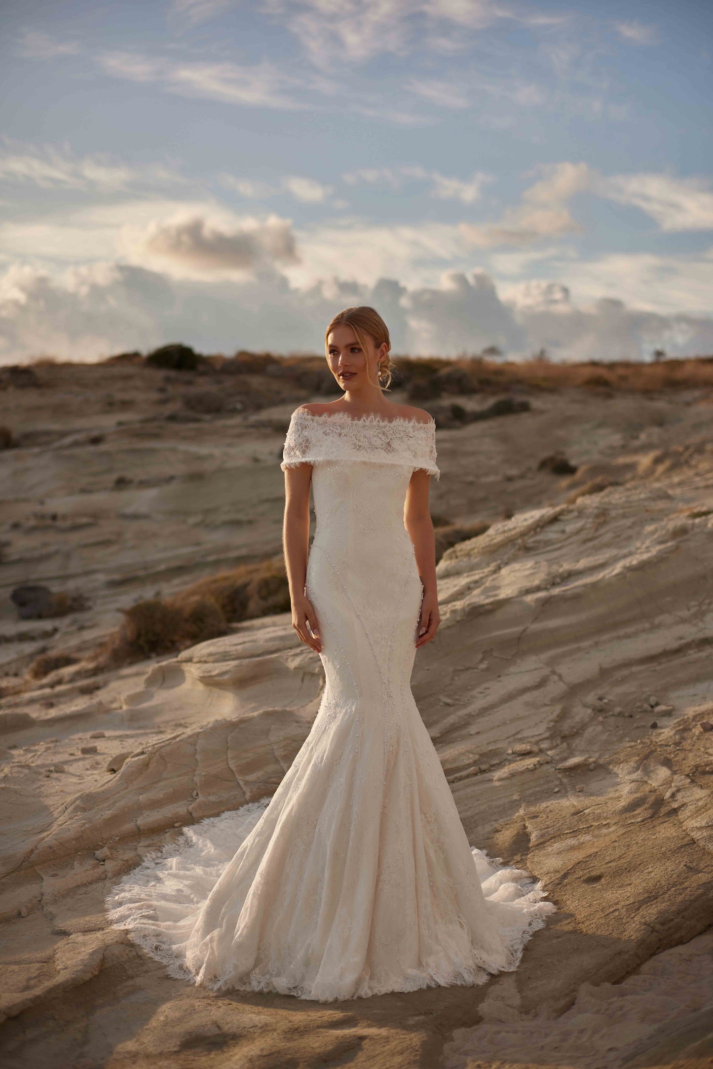 Strapless, Detachable-Shoulder, Lace-Embellished Mermaid-Cut Wedding Dress - 20B214