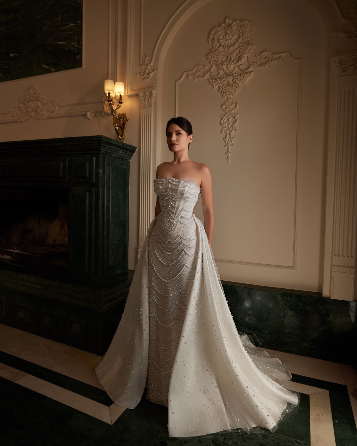 Staplez Full-Length Pearl-Embellished Detachable Skirt Fishtail Wedding Dress - 20B145