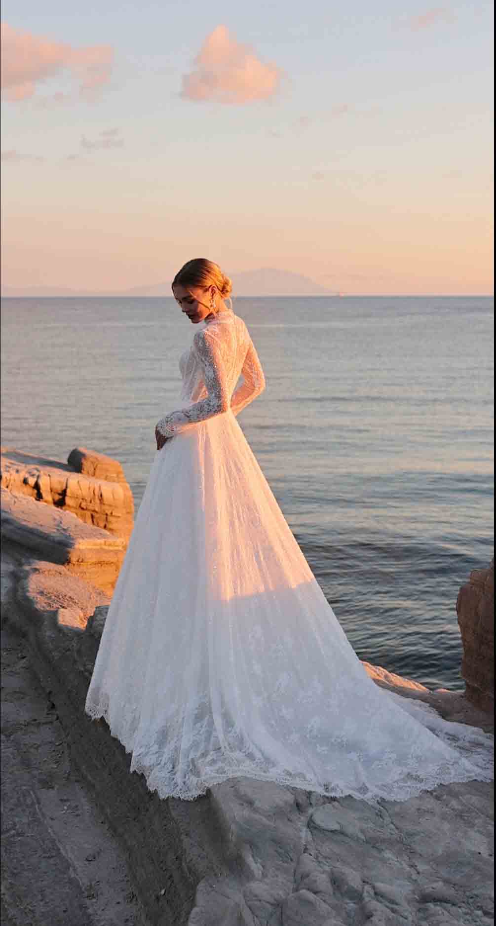 Off-the-shoulder Sheer Corset-Detailed and Embroidered A-Line Wedding Dress - 25203