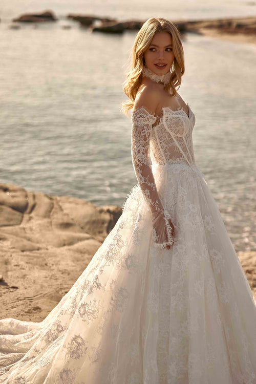 Load image 1 in gallery view. Strapless Full Lace V-Neck Corset-Style Bustier Helen Model Wedding Dress - 25183