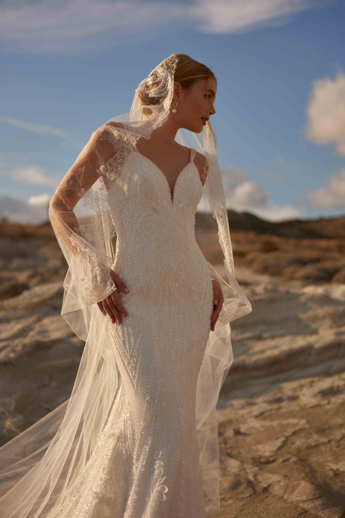 Load image 1 in gallery view. Spaghetti-strap Embroidered Lace A-line Wedding Dress - 20B185