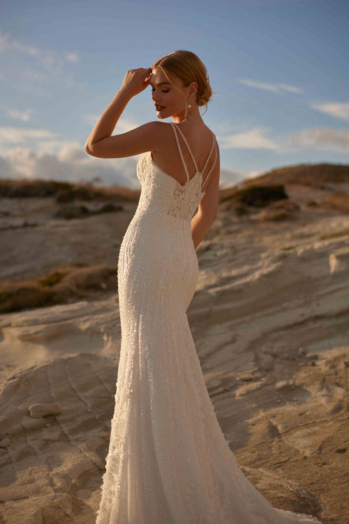 Load image 1 in gallery view. Spaghetti-strap Embroidered Lace A-line Wedding Dress - 20B185