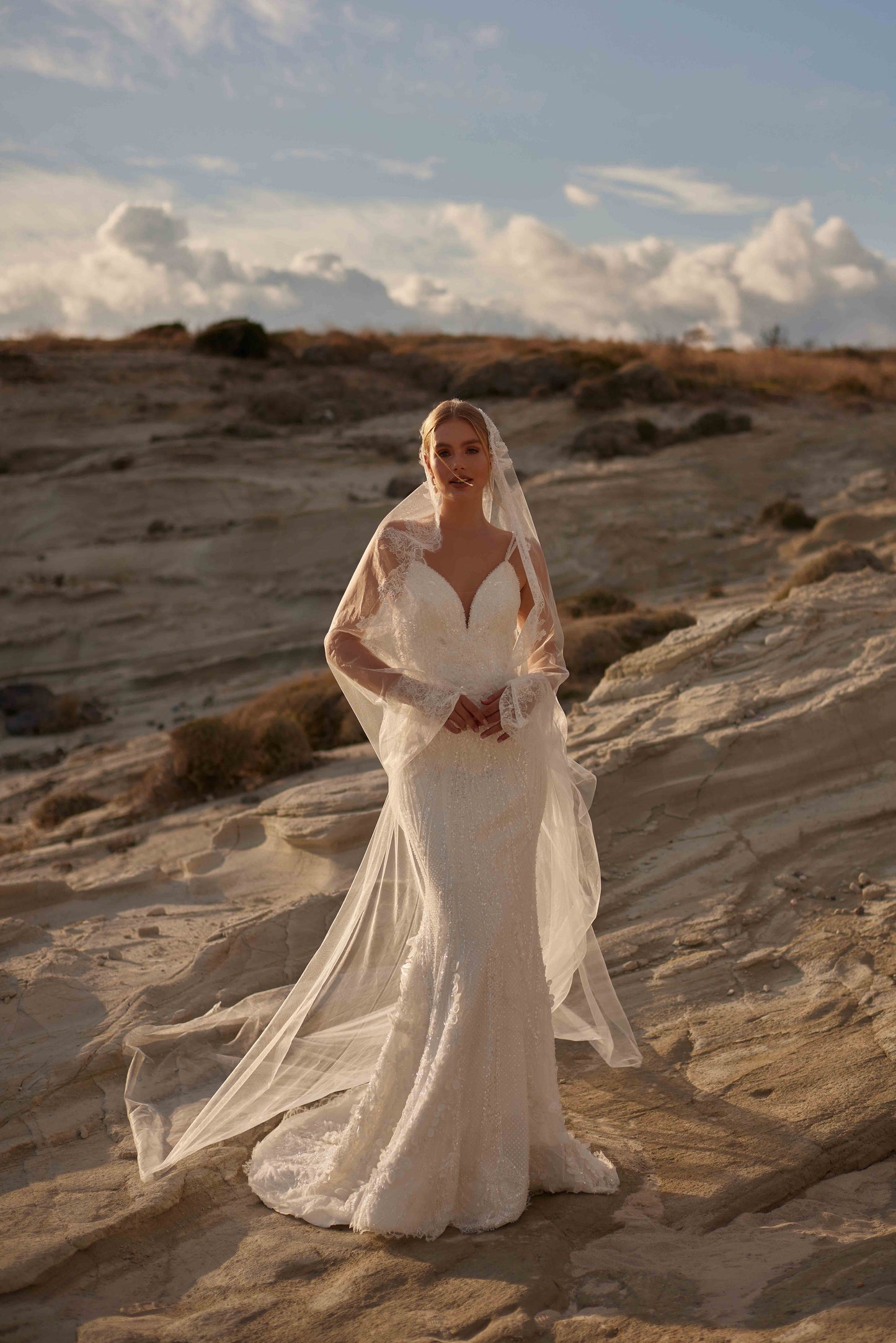 Spaghetti-strap Embroidered Lace A-line Wedding Dress - 20B185