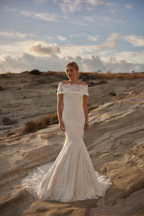 Load image 1 in gallery view. Strapless, Detachable-Shoulder, Lace-Embellished Mermaid-Cut Wedding Dress - 20B214