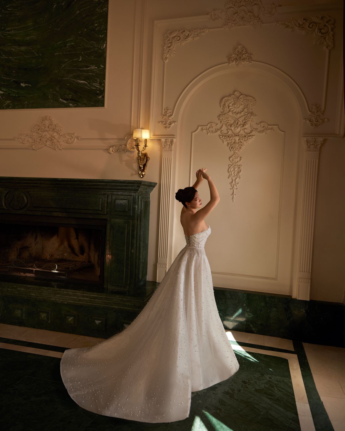 Staplez Full-Length Pearl-Embellished Detachable Skirt Fishtail Wedding Dress - 20B145