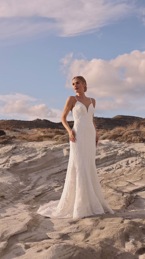 Load image 1 in gallery view. Spaghetti-strap Embroidered Lace A-line Wedding Dress - 20B185