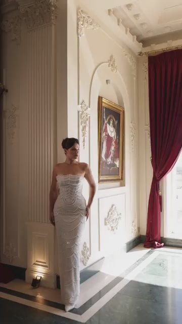 Load image 1 in gallery view. Staplez Full-Length Pearl-Embellished Detachable Skirt Fishtail Wedding Dress - 20B145